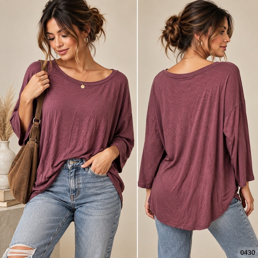 Maurices 24/7 Womens Burgundy Plum Long Sleeve Scoop Neck Knit Top Medium 0430